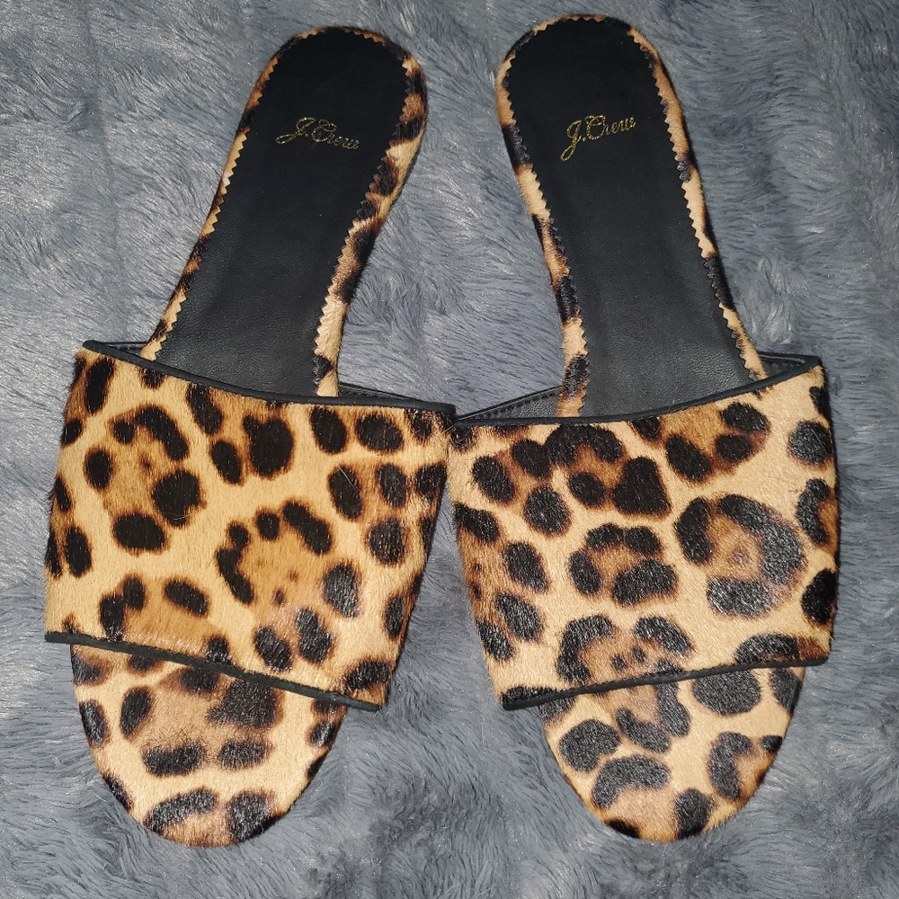 J Crew Leopard Slides